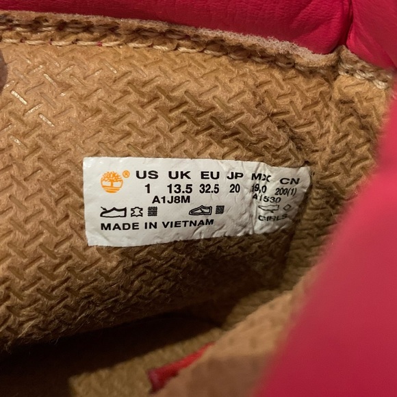 Timberland Youth Pink Red Rose Lace Up Waterproof Boots Size 1 - Picture 9 of 11